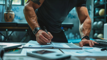 Man in Black Shirt Working at Tableの素材