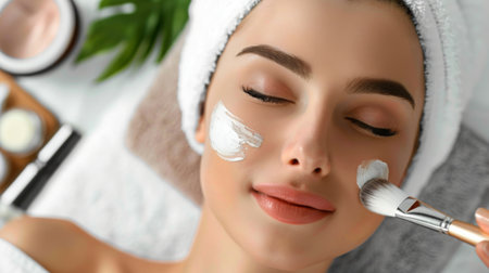 Woman Receiving Facial Spa Treatmentの素材