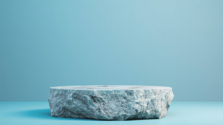 Rough Stone Pedestal in Minimalist Studio With Soft Blue Lightingの素材