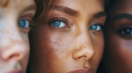 Close-Up Portrait of Three Women With Striking Eyesの素材