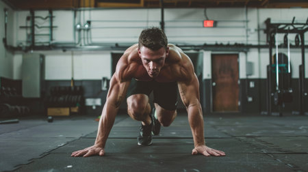 Man Doing Push Ups in Gymの素材