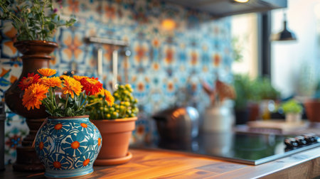 Colorful Flowers in Ceramic Vase on Wooden Kitchen Counter During Daytimeの素材