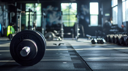 Row of Black Dumbbells in Gymの素材