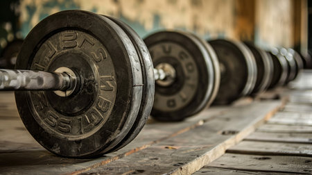 Row of Dumbbells in a Gymの素材