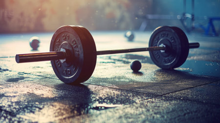 Close Up of Barbell on the Groundの素材