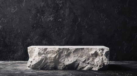 Rough Marble Block on Dark Background in Studio Lightの素材