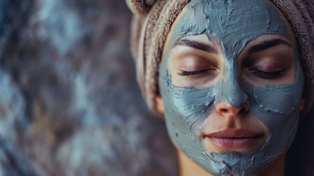 Woman Relaxing With Facial Clay Maskの素材