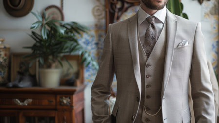 Elegant Man in a Grey Suit at a Formal Eventの素材
