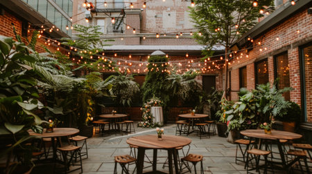 Courtyard With Tables, Chairs, and Ceiling Lightsの素材