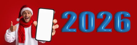 Festive Man With Smartphone Shows Excitement for the New Year Ahead in a Collage Setting