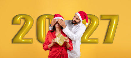 Celebrating the New Year With Surprises and Joy in a Festive Scene With Cheerful Decorationsの写真素材