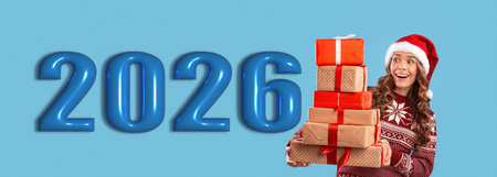 Creative Holiday Collage With Gifts and Bright Colors Celebrating the Year 2026の写真素材