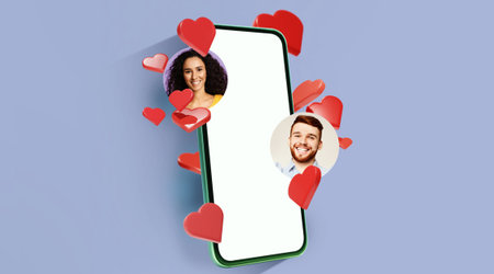 A Collage Displays a Smartphone Surrounded by Heart Icons