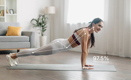 A Woman Performs a Plank Exercise on a Mat in a Room With Natural Light