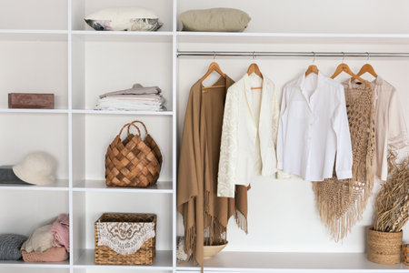 Interior Of Spacious Wardrobe Room Full Of Female Clothes Indoorの写真素材