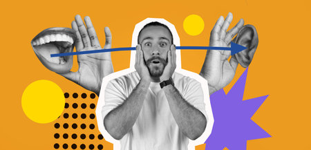 Collection of Colorful Elements Showing Communication Concepts in a Collage Designの写真素材