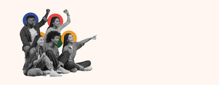 Group of Young People Celebrating and Having Fun in a Creative Collage Settingの写真素材