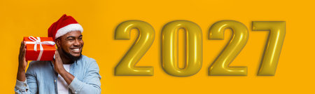 Celebration Collage Showcasing a Man Holding a Gift With Bold Numbers Representing the Year