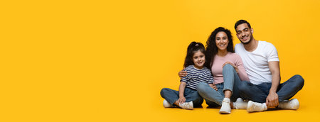 Banner With Happy Mother, Father And Little Daughter