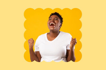 Joyful Moment Captured in a Colorful Collage With a Woman Smiling