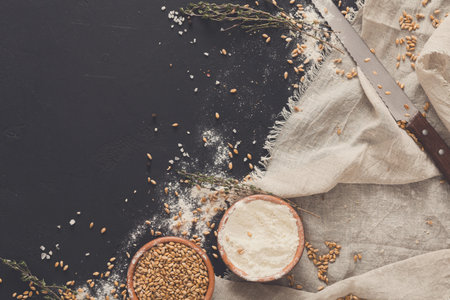 Baking background with copy space on black backgroundの写真素材