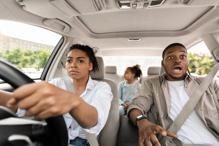 Black Family Riding Autoの写真素材