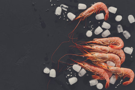 Fresh Shrimp on Ice Ready for Cooking or Serving in a Kitchen Setting