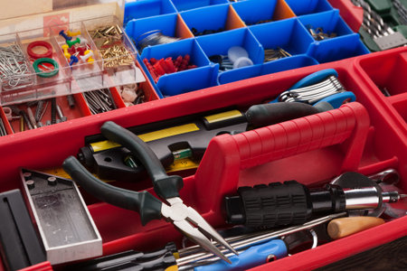 Tool Box Filled With Tools and Supplies for Various Repair and DIY Projects