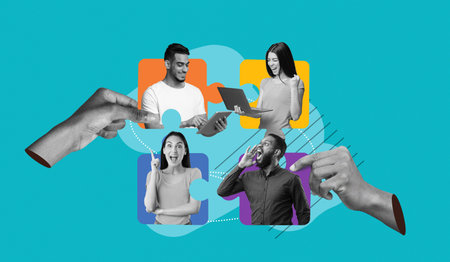 A Collage Displays Four People Engaged in Different Activities