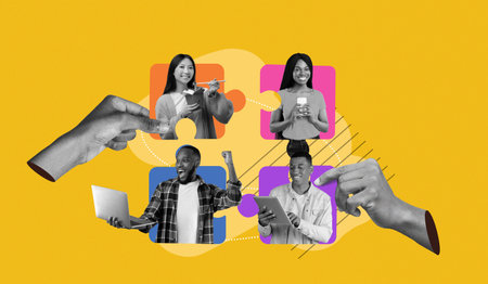 Group of People Are Interacting With Various Objects and Devices