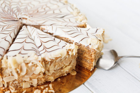 Cake Slice From a Delicious Dessert Collection on a White Surface With a Silver Fork