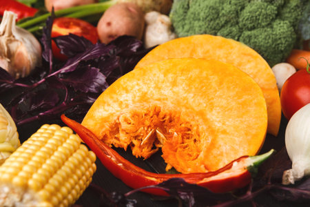 Collection of Fresh Vegetables and Fruits Arranged in a Colorful Collage