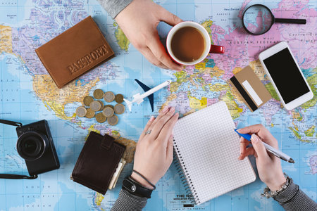 Young couple planning their first trip abroadの写真素材