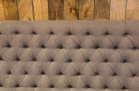 Sofa With Tufted Design Against Wooden Wall in Modern Setting