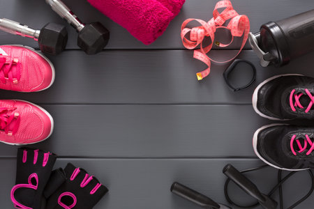 Workout Gear and Equipment Arranged for a Fitness Session at Home in the Morning