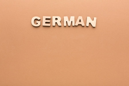 Wooden Letters Spelling out German on a Plain Background of Light Colorの写真素材