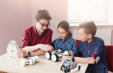 Students Engage in Robotics Project at School During Daytime Activity Focusing on Building Robots