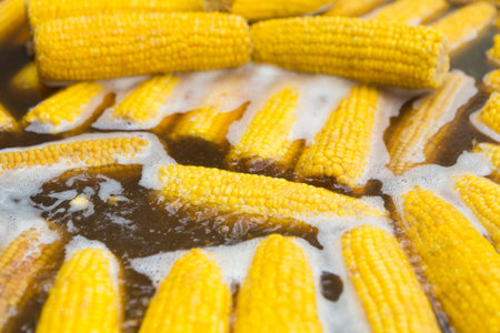 Corn Cobs Boiling in a Pot of Water During Cooking in a Kitchen Setting