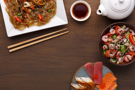 Collection of Various Dishes Served on Wooden Table