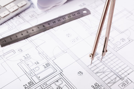 Collage Showing Tools and Drawings Used in Architectural Design Work for Building Projects