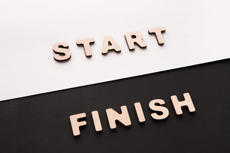 Words Start and Finish in a Simple Layout Showing a Progression on Different Backgrounds