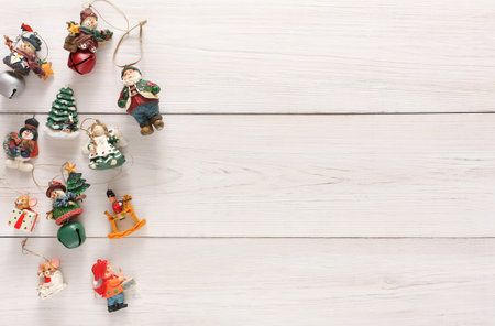 Gallery of Christmas Ornaments Hanging on a Wooden Surface With Empty Space for Decorations