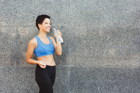 Collage of a Woman Enjoying Water After Workout in Urban Setting Near Stone Wall