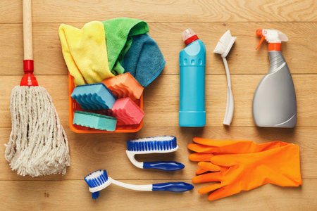 Collection of Cleaning Supplies for Effective Home Cleaning Tasks and Chores