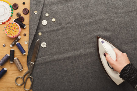 Collage of Sewing Tools and Activities on a Table With Fabric and Buttons