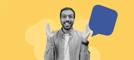 Person Expressing Excitement in a Collage That Shows Conversation in a Bright Settingの写真素材