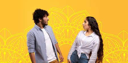 Collage Showing Two People Looking Surprised in Front of a Bright Yellow Background With Designs