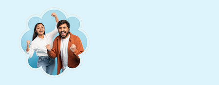 People Celebrating and Expressing Joy in a Collage Set Against a Blue Background in a Fun Scene