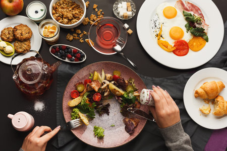 Collection of Morning Meals Presented in a Collage With Various Dishes and Drinks Arranged Neatly