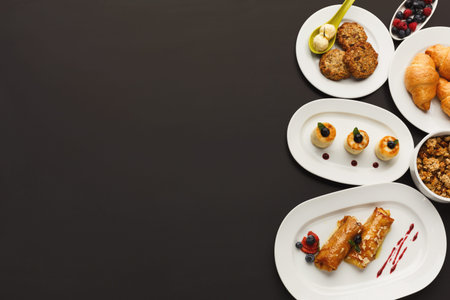Collection of Breakfast Dishes Arranged in a Collage Format on a Dark Background